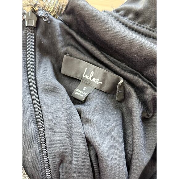 LULU'S Spotlight on You gold black long high slit sleeveless sexy maxi dress - Picture 9 of 11